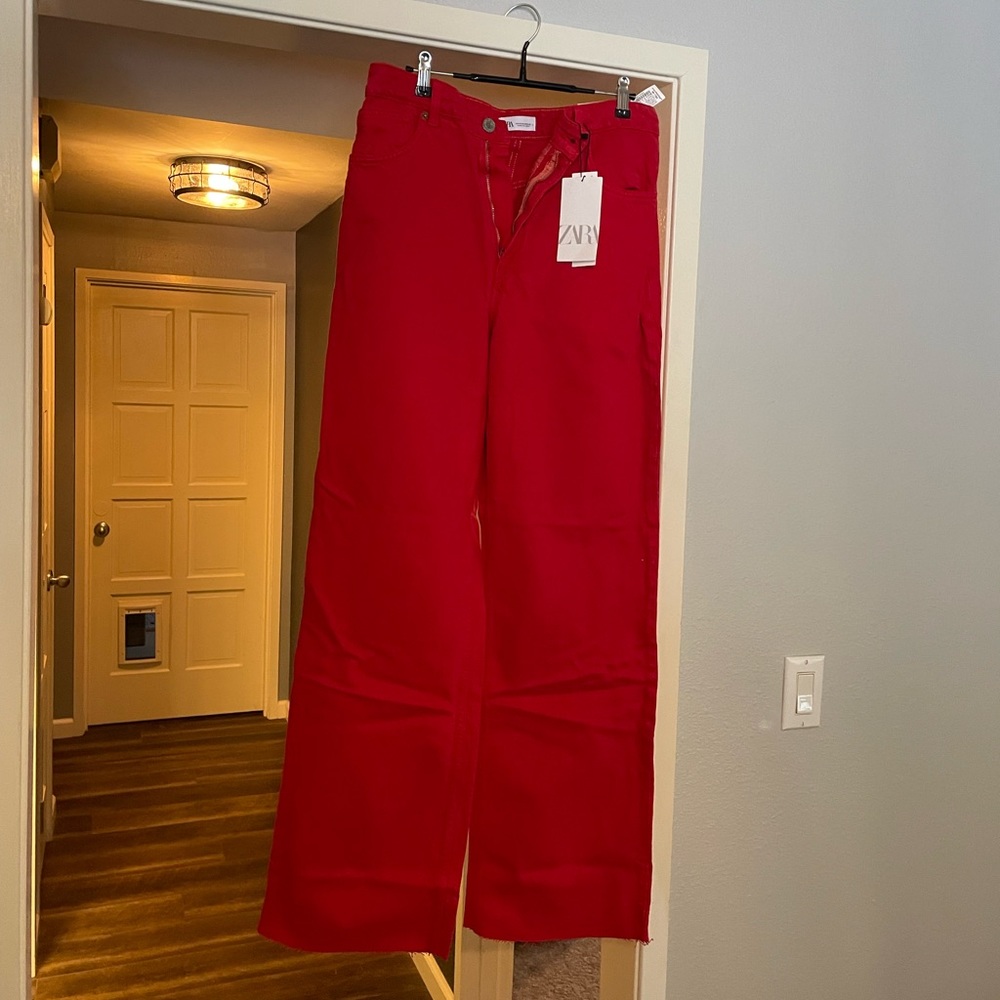 Zara Wide-Leg Red Pants NEW WITH TAGS